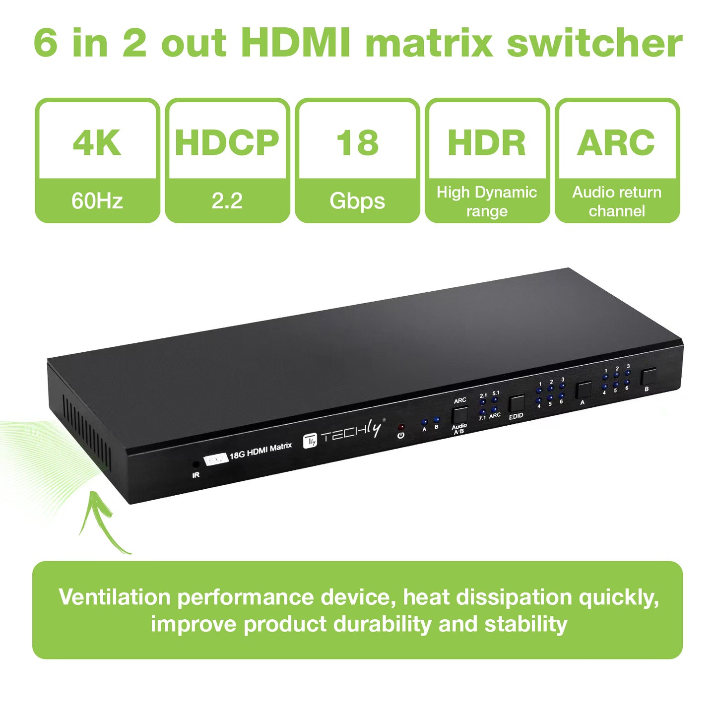 Matrix HDMI 2.0 6X 2 18Gbps 4k@60Hz con Audio e ARC