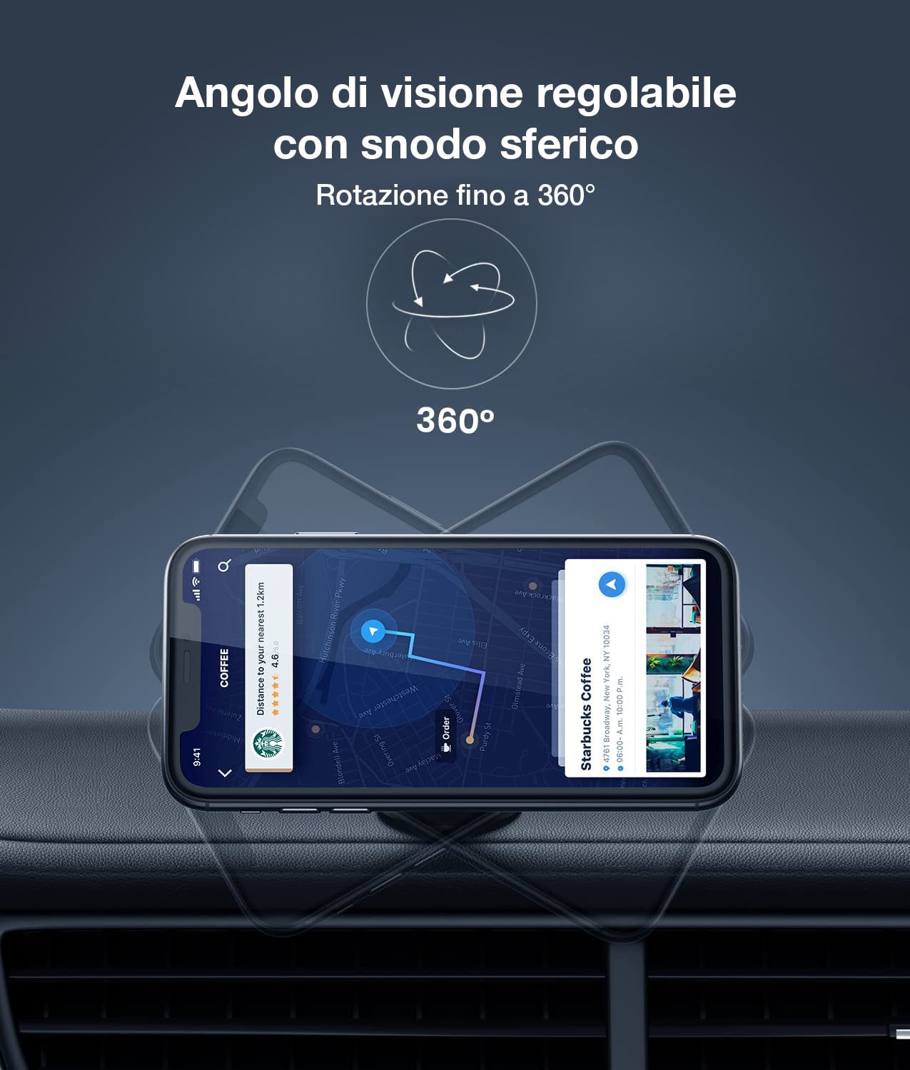 Supporto Smartphone Magnetico con Doppio Snodo Metallico 360°