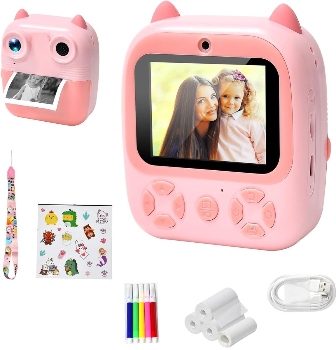 Fotocamera istantanea per bambini 48 MP doppia lente digitale 1080p con 3 rotoli di carta