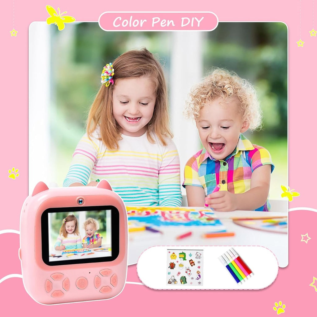 Fotocamera istantanea per bambini 48 MP doppia lente digitale 1080p con 3 rotoli di carta