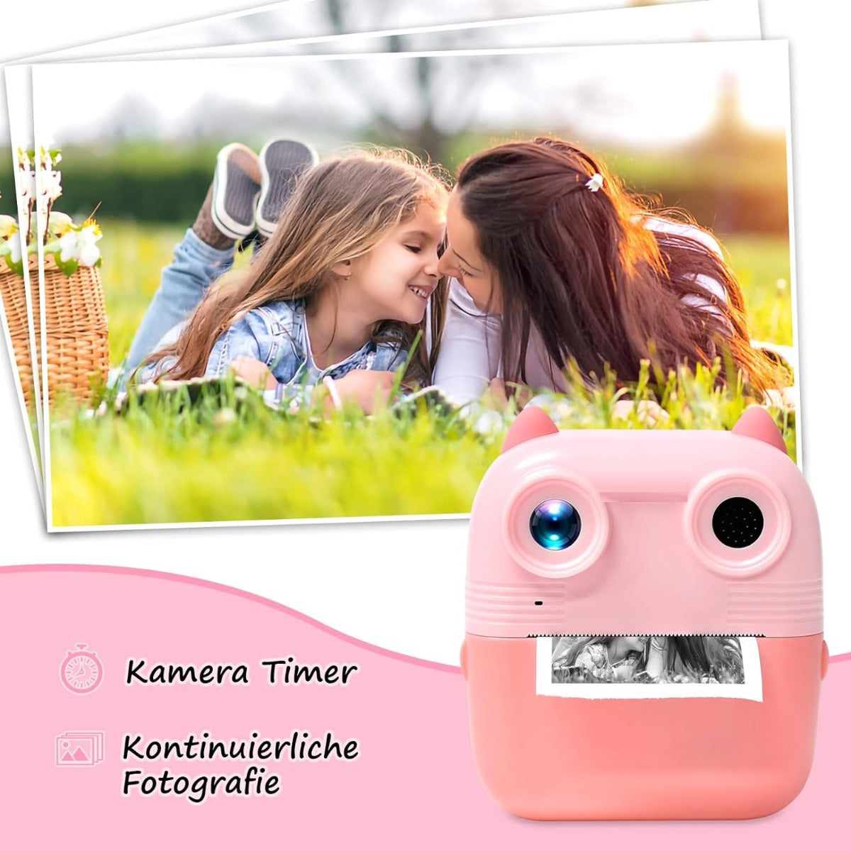 Fotocamera istantanea per bambini 48 MP doppia lente digitale 1080p con 3 rotoli di carta