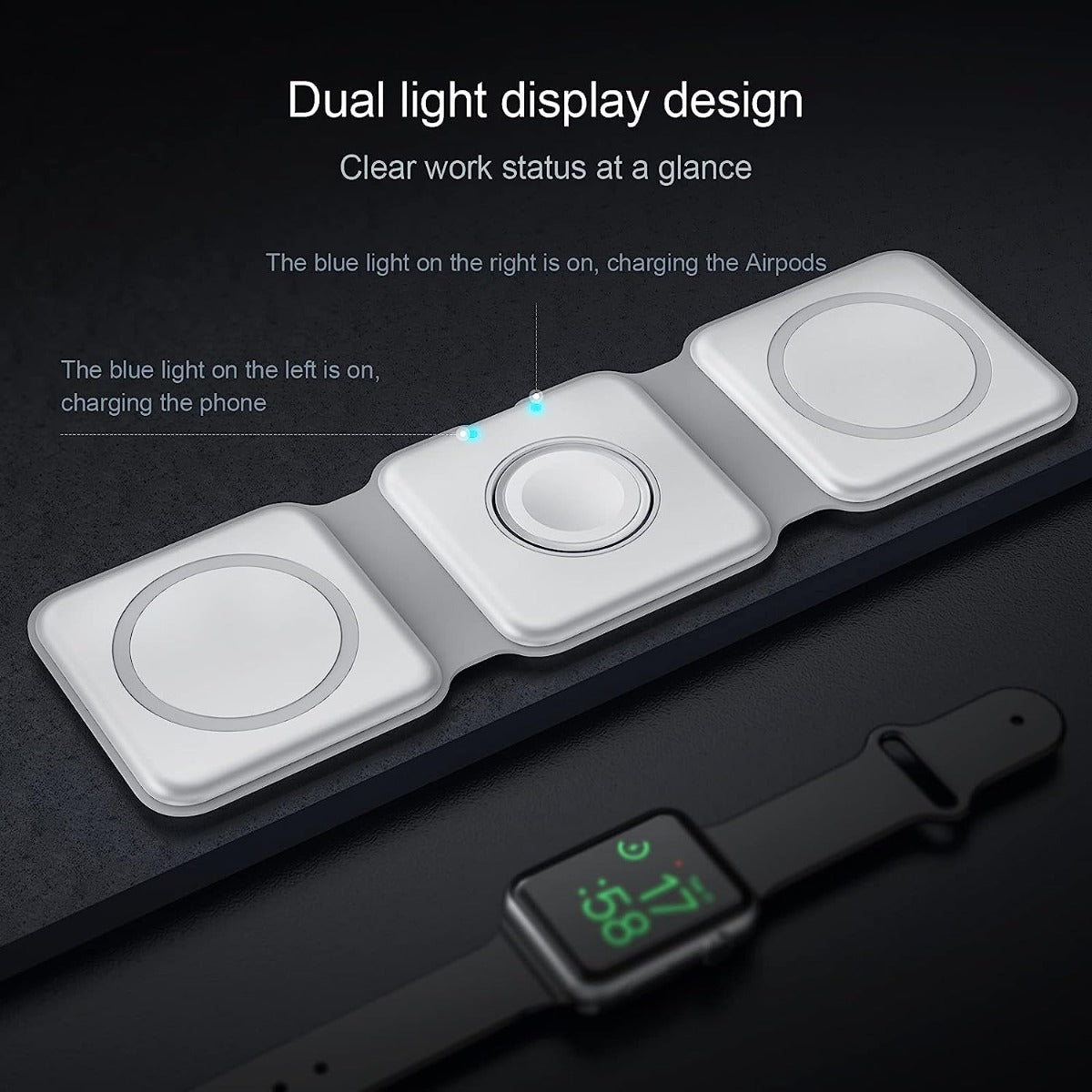Caricabatterie wireless 3 in 1 pieghevole stazione di ricarica wireless rapida docking station caricatore senza fili