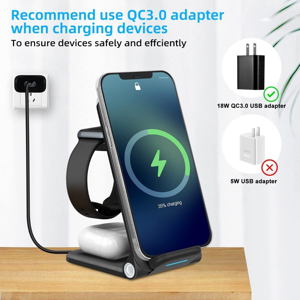 Caricatore wireless 3 in 1 pieghevole stazione di ricarica wireless rapida