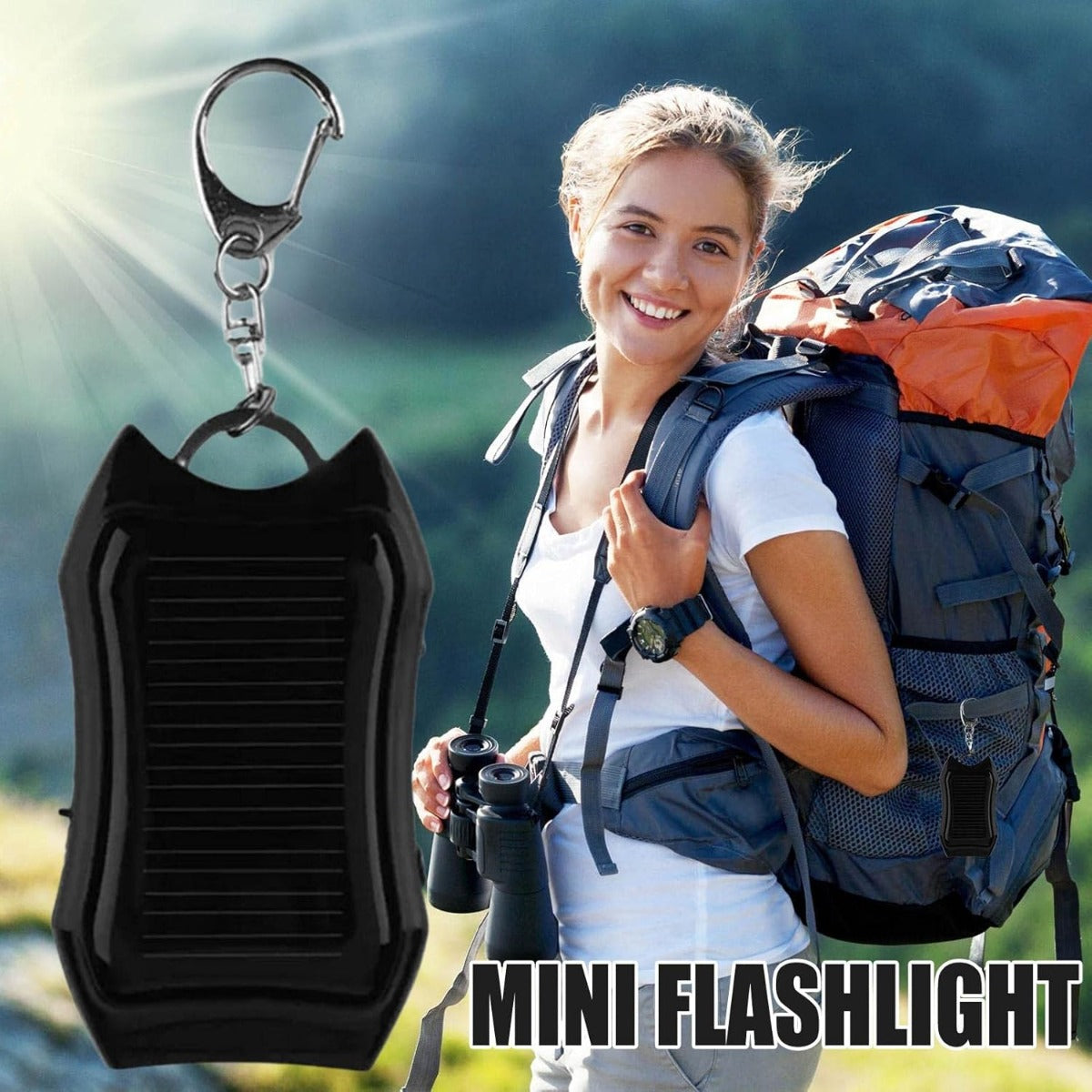 Caricabatterie Solare Portachiavi 1500 mAh con Torcia LED Integrata - Power Bank Portatile per Telefonini, Tablet e Dispositivi Elettronici