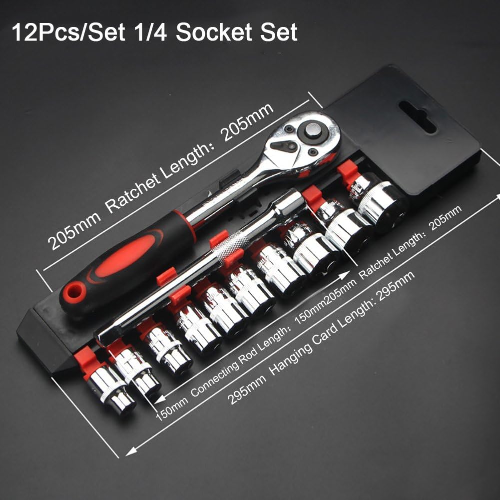 12 Pezzi Set di Chiavie 3/8" Set Cricchetto e Bussole 8mm - 19mm Inserti Esagonali 155MM Cricchetto Reversibile in Cr-V con Pulsante di Scatto Strumento di Riparazione