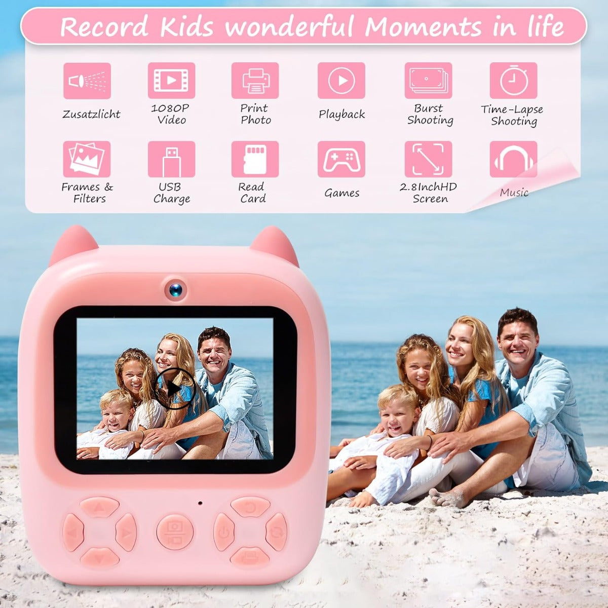 Fotocamera istantanea per bambini 48 MP doppia lente digitale 1080p con 3 rotoli di carta
