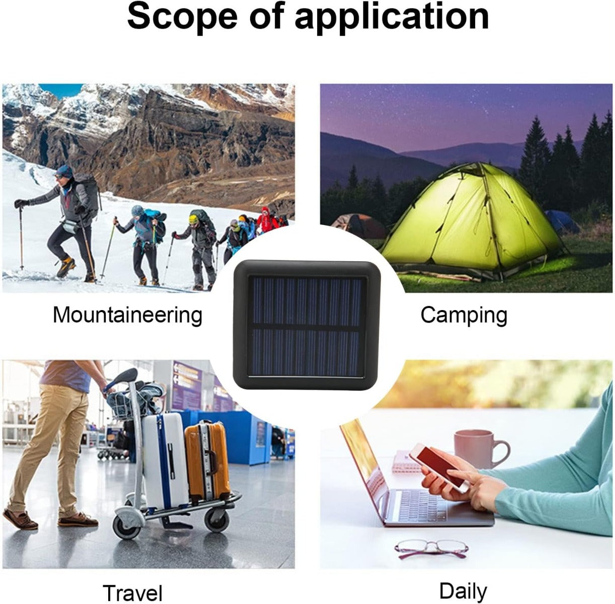 Solar Power Bank - Mini Caricatore Solare con 4 Cavi Integrati e Torcia LED 12000 mAh