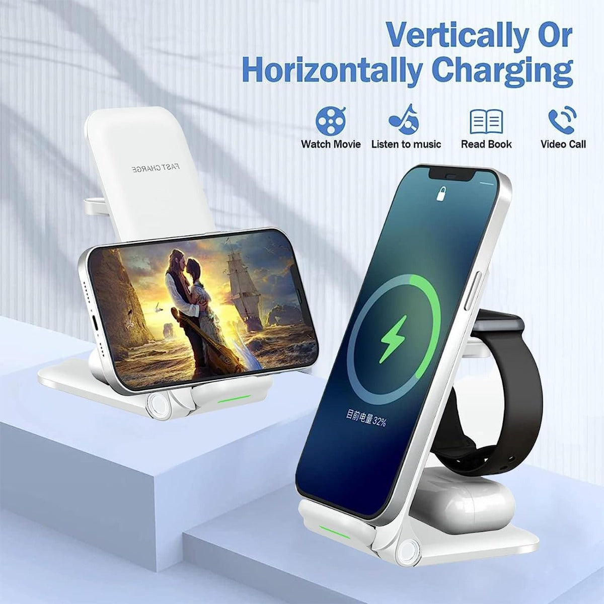 Caricatore wireless 3 in 1 pieghevole stazione di ricarica wireless rapida