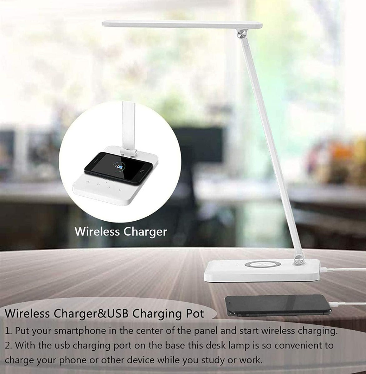 Lampada da tavolo dimmerabile con usb e ricarica wireless colore bianco (hd1903w)