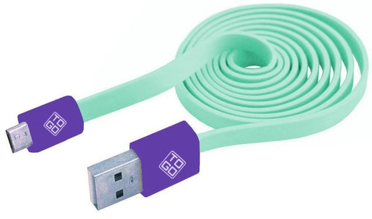 Cavo Flat USB AM a Micro USB M 1m Verde Acqua / Viola