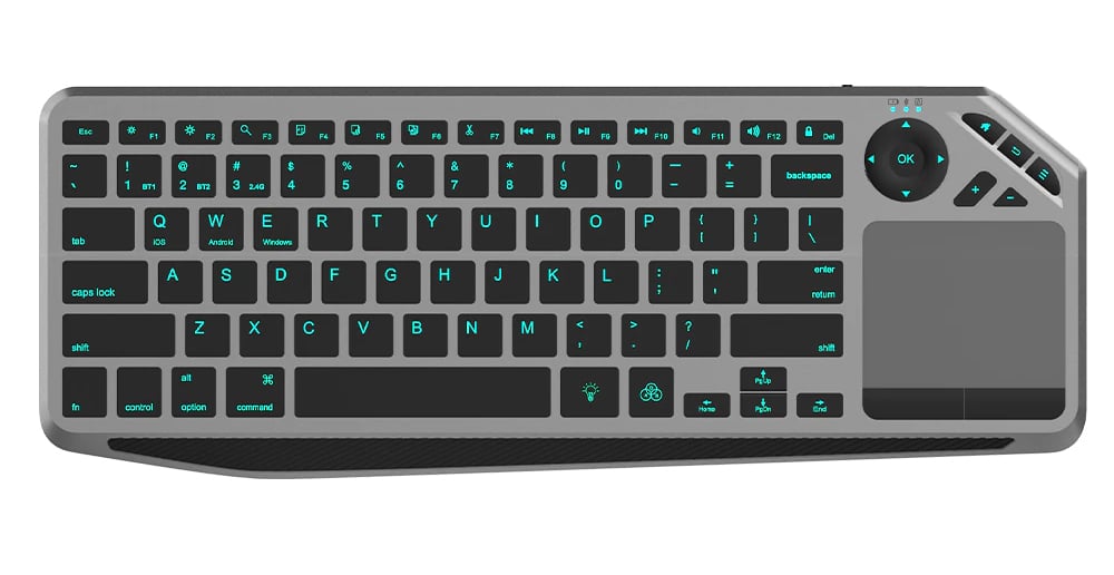 Tastiera Wireless Dual Mode Bluetooth & 2.4G per Smart TV Retroilluminata con Touchpad