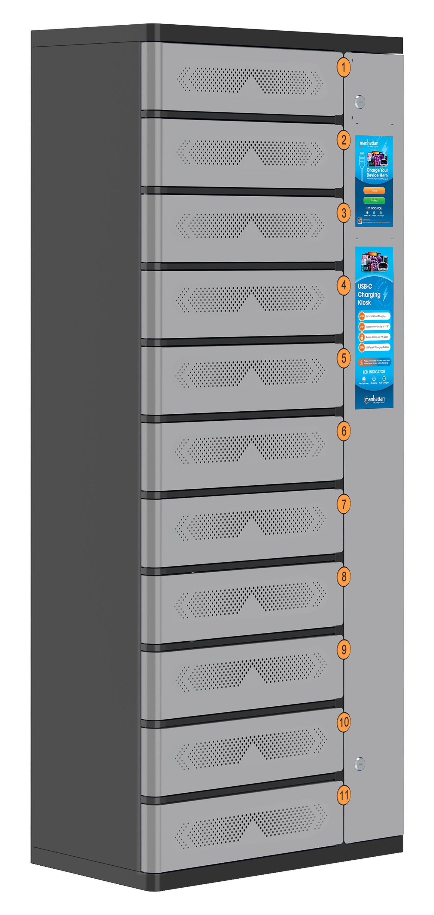 Armadio di Ricarica USB-C 11 Scomparti con Chiusura a PIN e Touchscreen 500W Grigio