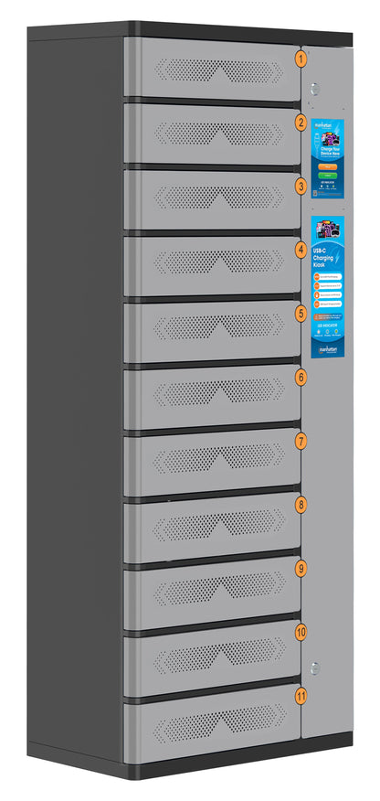 Armadio di Ricarica USB-C 11 Scomparti con Chiusura a PIN e Touchscreen 500W Grigio