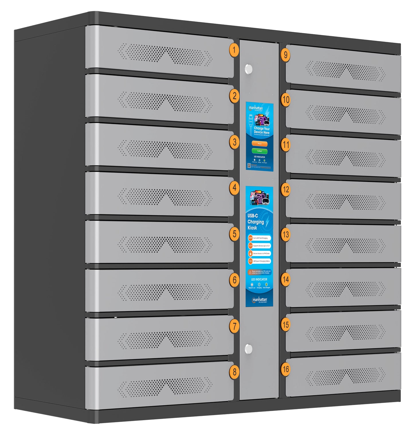 Armadio di Ricarica USB-C 16 Scomparti con Chiusura a PIN e Touchscreen 850W Grigio
