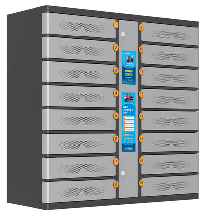 Armadio di Ricarica USB-C 16 Scomparti con Chiusura a PIN e Touchscreen 850W Grigio