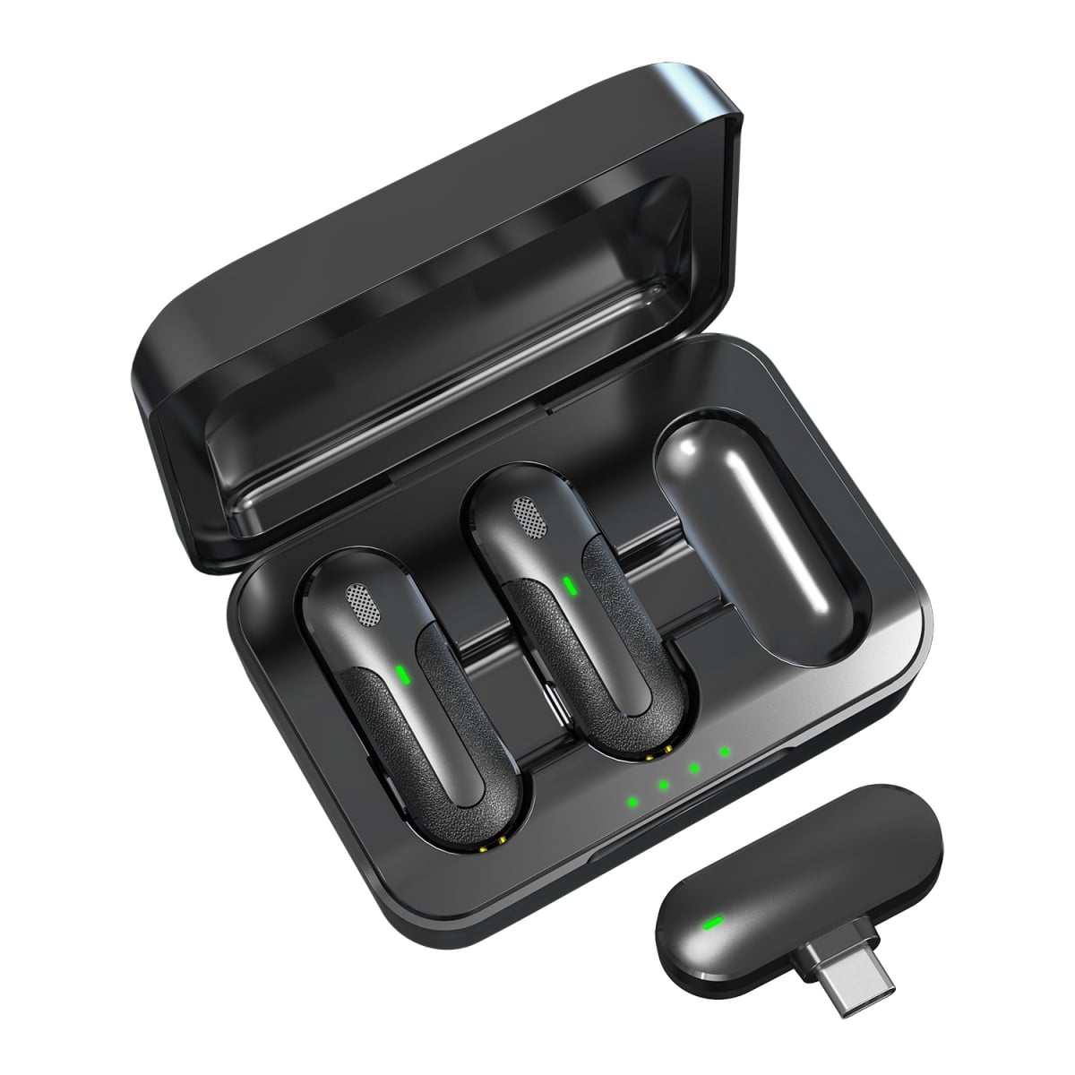 Set 2 Mini Microfoni Lavalier Wireless con Ricevitore USB-C e Custodia di Ricarica, TX301