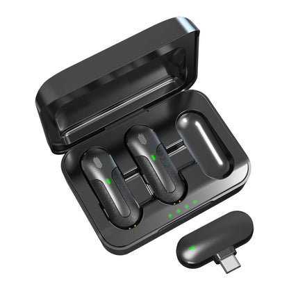 Set 2 Mini Microfoni Lavalier Wireless con Ricevitore USB-C e Custodia di Ricarica, TX301