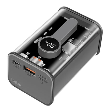 Power Bank 10000 mAh 1x USB-A 1x USB-C con Display PD & QC Trasparente