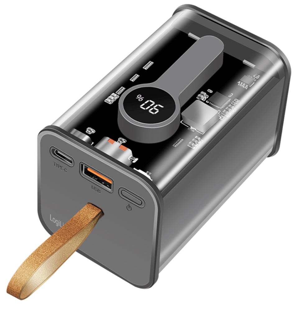 Power Bank 20000 mAh 1x USB-A 1x USB-C con Display PD & QC Trasparente