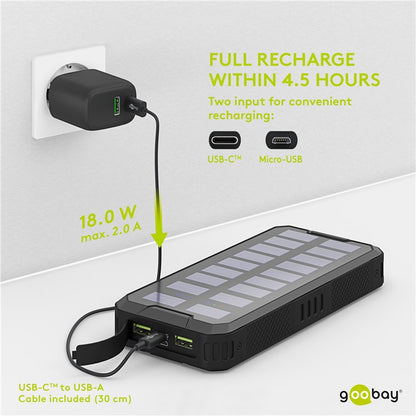 Caricabatterie a Ricarica Solare Rapida 20.000 mAh USB-C PD QC3.0