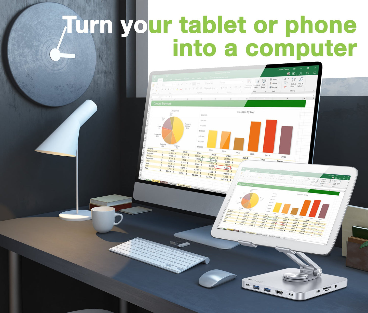 Supporto per Tablet Hub Docking Station USB-C 8 in 1