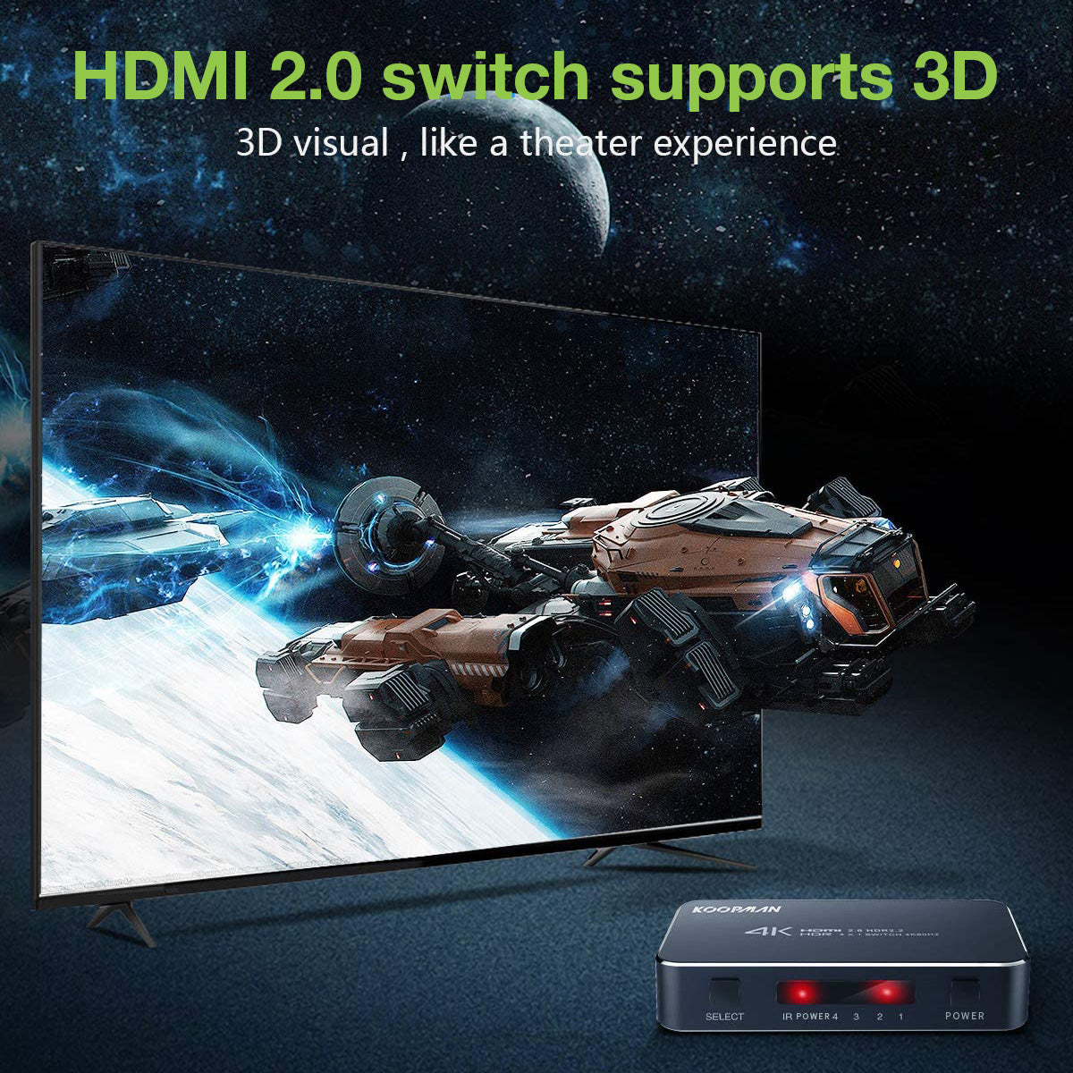 Switch HDMI 2.0b 3in 1out 4K HDR HDCP2.2 con Telecomando