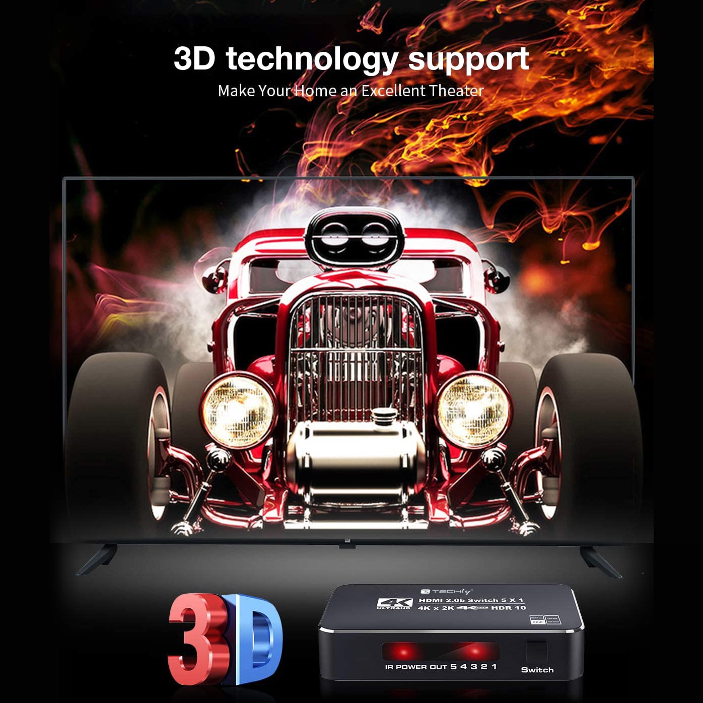 Switch HDMI 2.0b 5in 1out 4K HDR HDCP2.2 con Telecomando