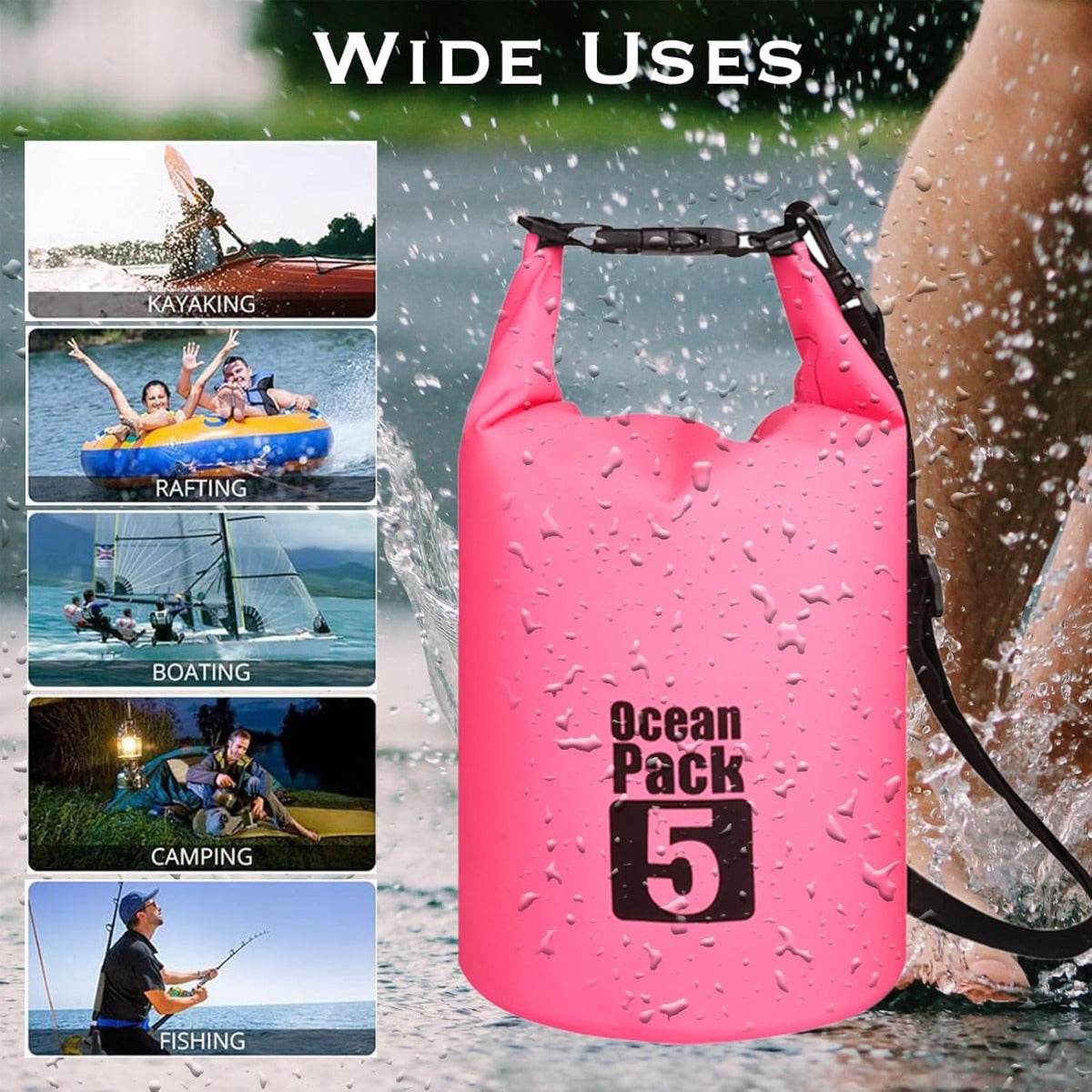Borsa Stagna Impermeabile 5L con Tracolla – Ideale per Sport Acquatici, Campeggio e Attività Outdoor