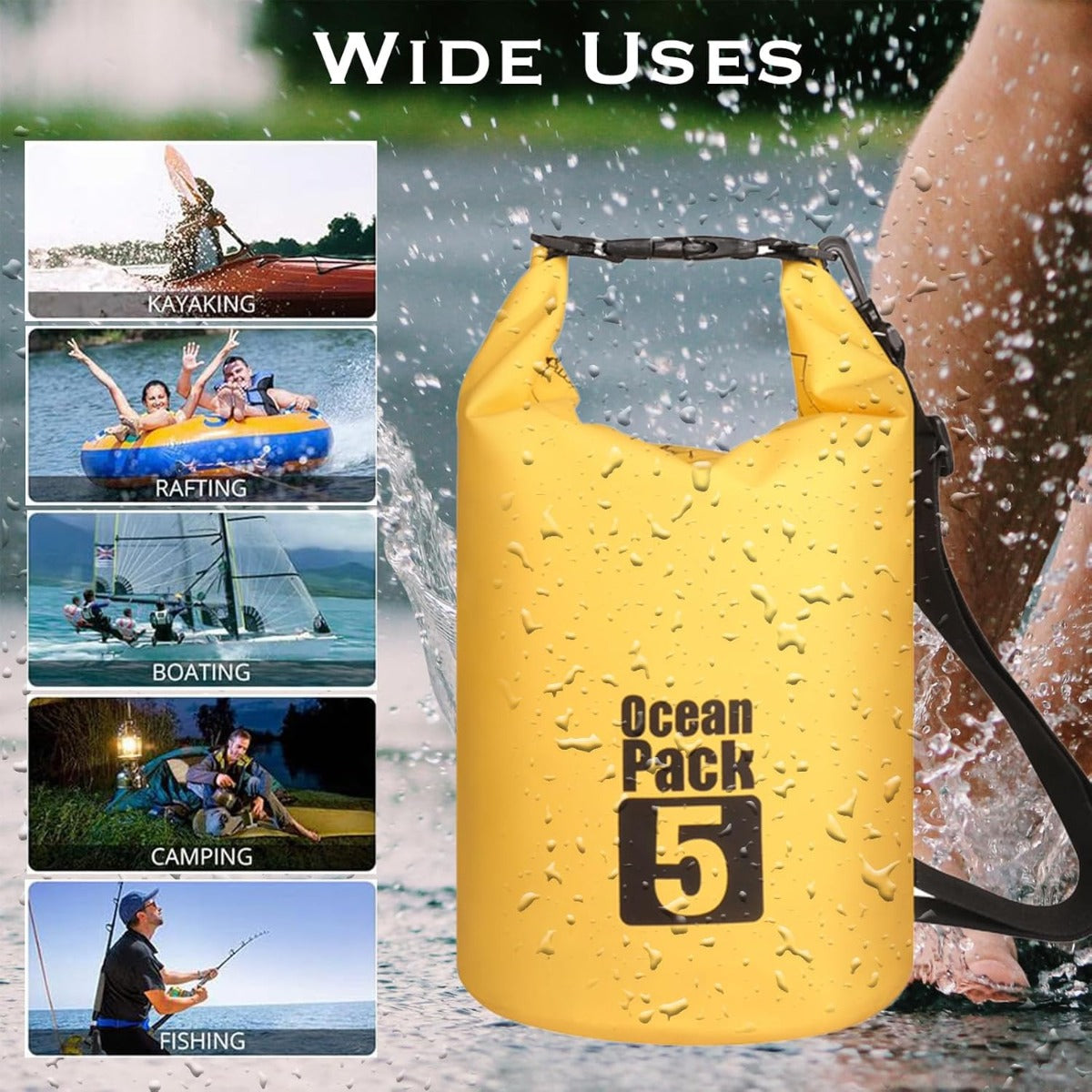 Borsa Stagna Impermeabile 5L con Tracolla – Ideale per Sport Acquatici, Campeggio e Attività Outdoor
