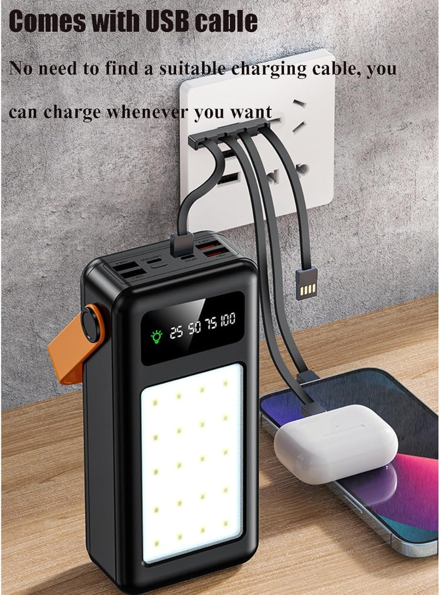 Power Bank Universale 60.000 mAh con Ricarica Veloce, 4 Porte USB, Torcia LED e Faro con 20 LED