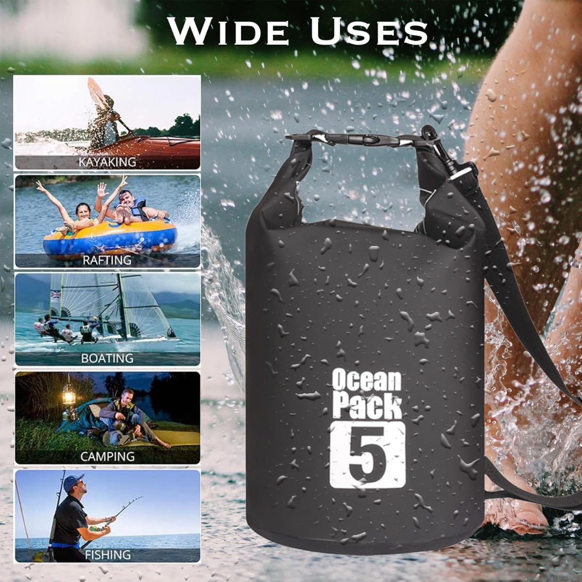 Borsa Stagna Impermeabile 5L con Tracolla – Ideale per Sport Acquatici, Campeggio e Attività Outdoor