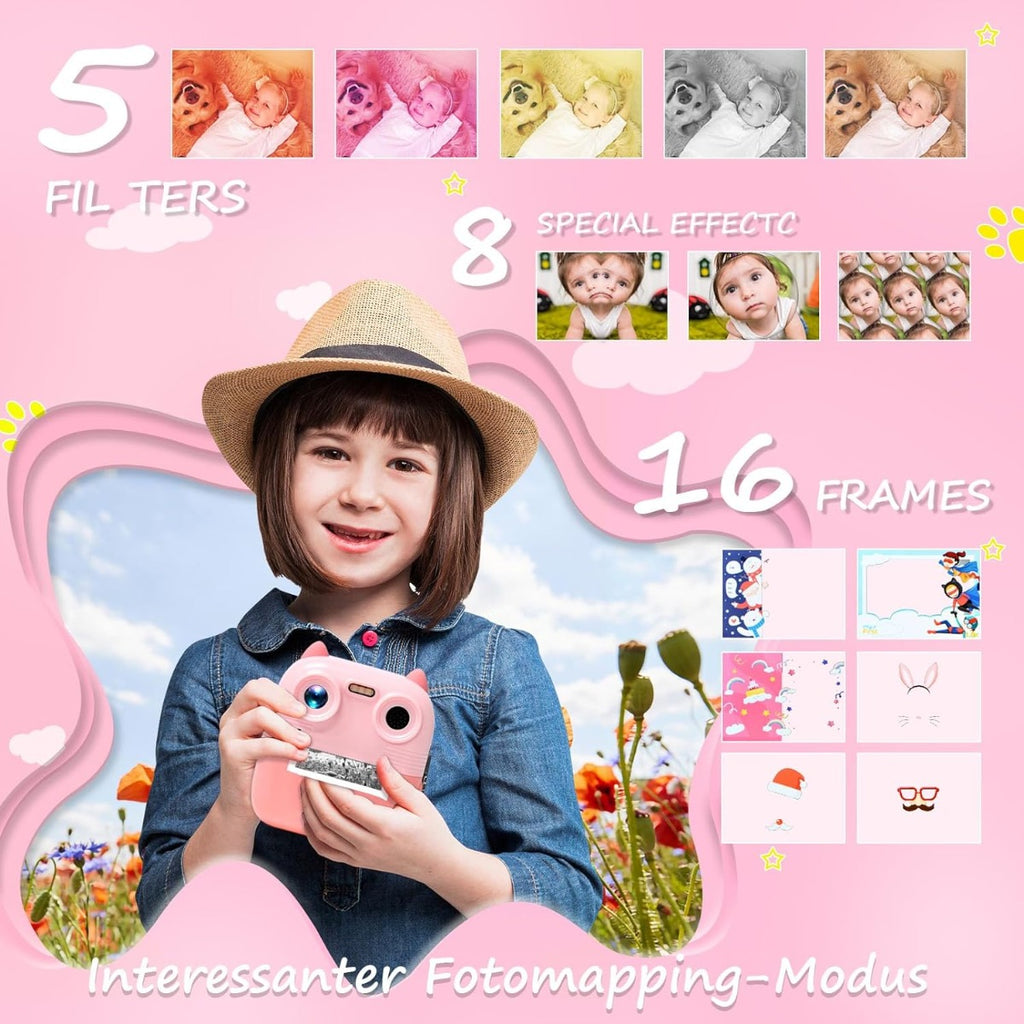 Fotocamera istantanea per bambini 48 MP doppia lente digitale 1080p con 3 rotoli di carta