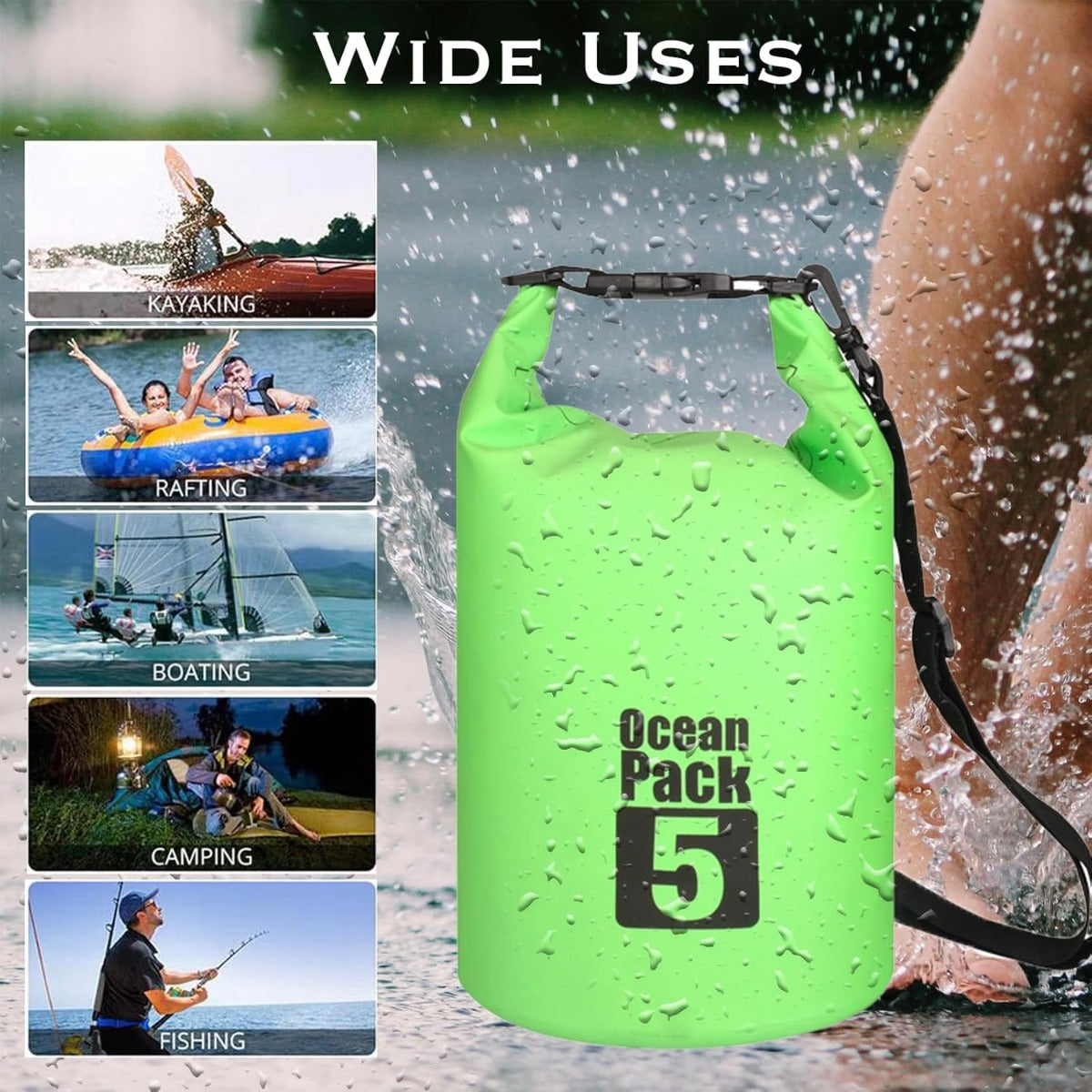Borsa Stagna Impermeabile 5L con Tracolla – Ideale per Sport Acquatici, Campeggio e Attività Outdoor
