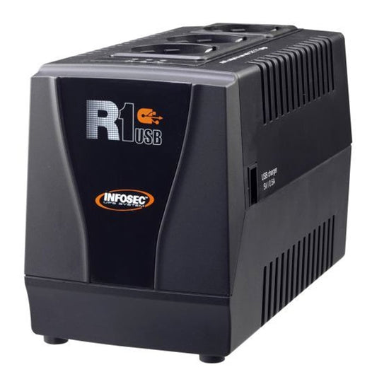 Regolatore automatico di tensione R1 USB 1000VA con 3 Prese Schuko Nero