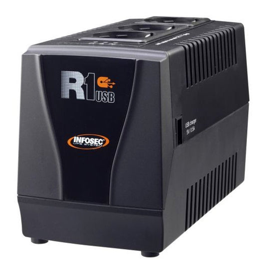 Regolatore automatico di tensione R1 USB 1000VA con 3 Prese Schuko Nero