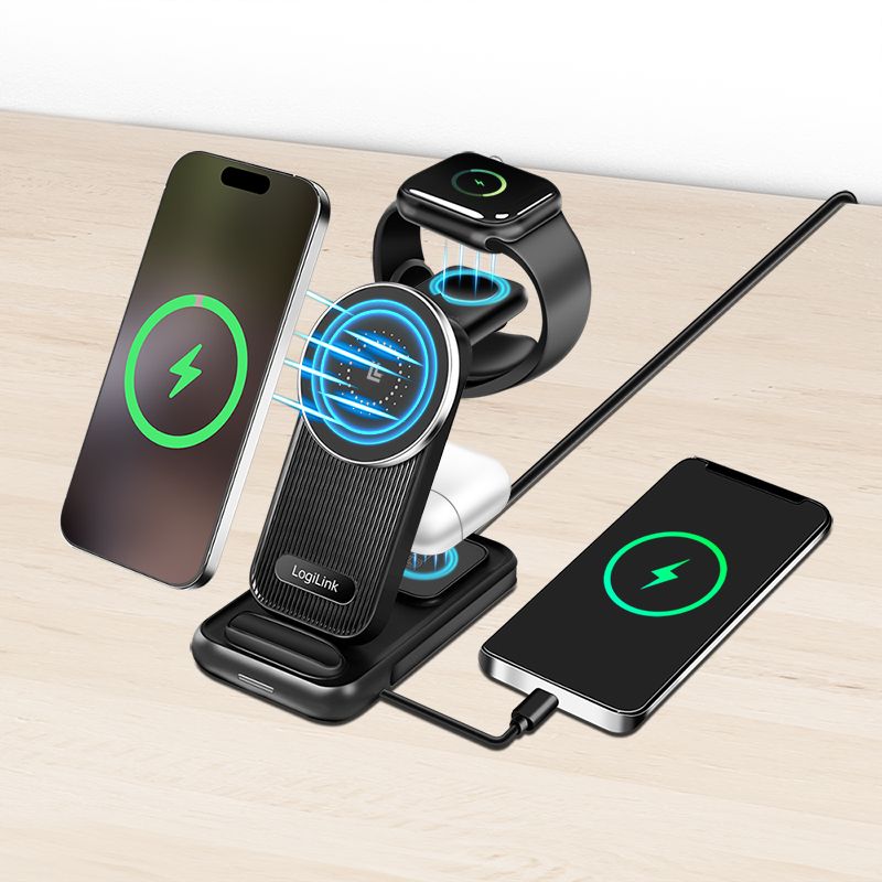 Stazione di Ricarica Wireless USB-C 4 in 1 compatibile con Apple MagSafe 20,5W Nero