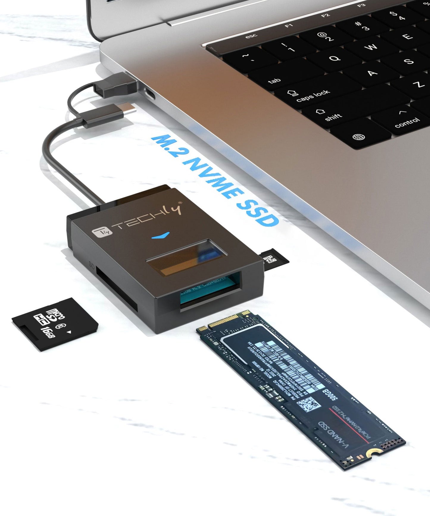 Adattatore USB-A/USB-C a NVME/SATA M.2 con Lettore Memorie SD/TF