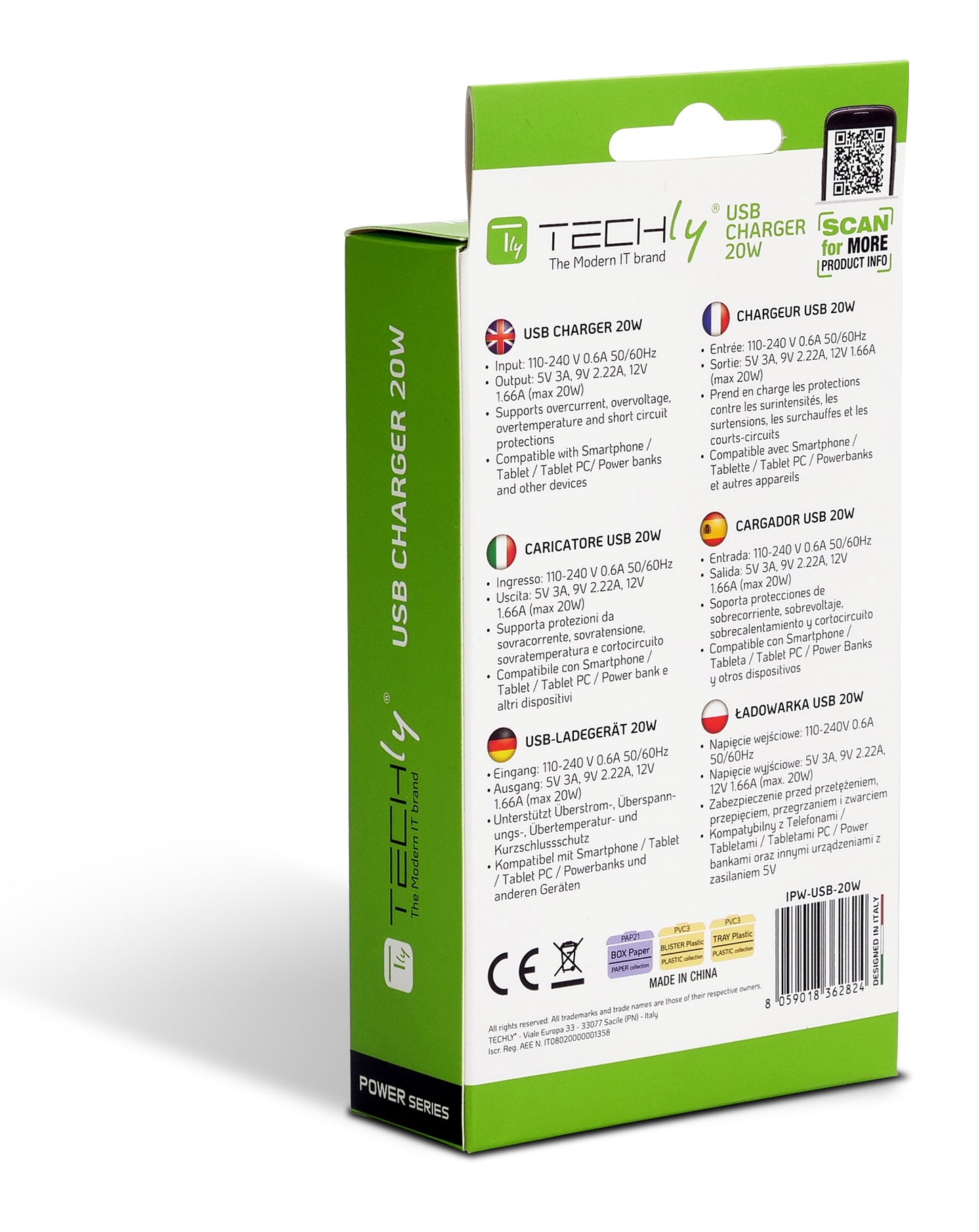 Caricatore Alimentatore USB-C da Muro 20W PD per Smartphone o Tablet