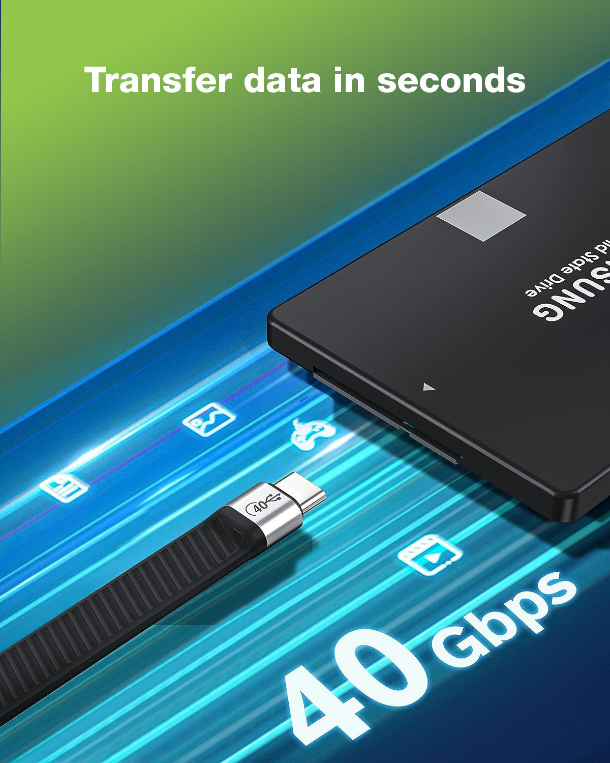 Cavo Corto Piatto USB-C Maschio a USB-C Maschio E-Mark Ricarica Rapida FPC 12.4 cm