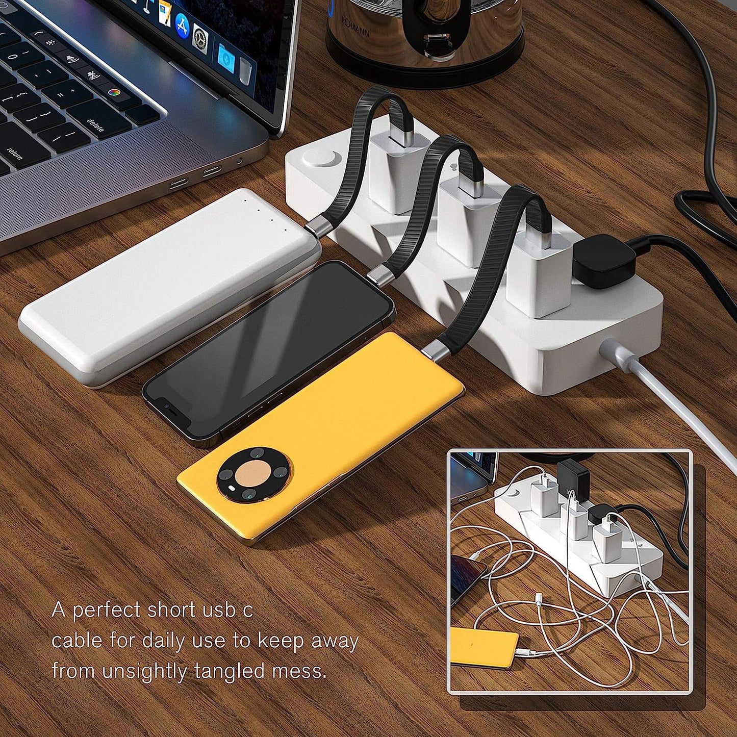 Cavo Corto Piatto USB-C Maschio a USB-A Maschio Ricarica Rapida FPC 12 cm