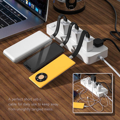 Cavo Corto Piatto USB-C Maschio a USB-A Maschio Ricarica Rapida FPC 12 cm