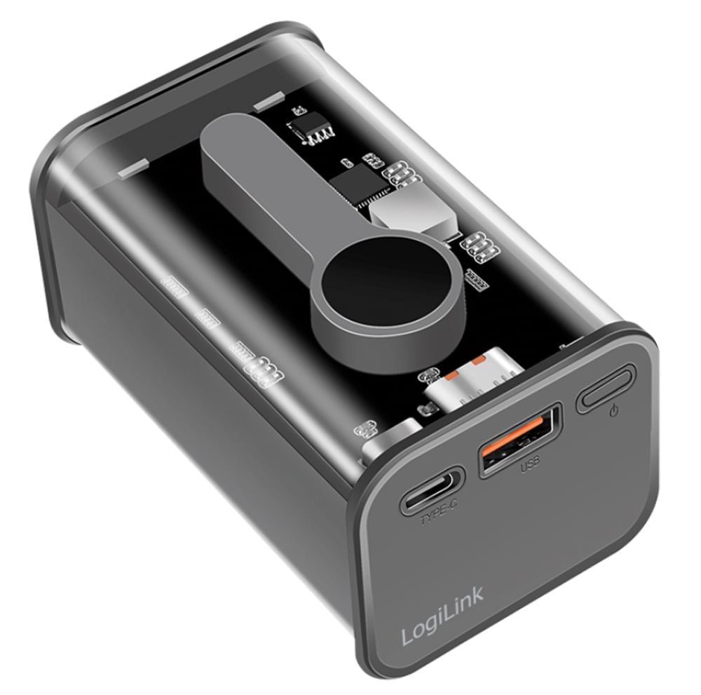 Power Bank 10000 mAh 1x USB-A 1x USB-C con Display PD & QC Trasparente