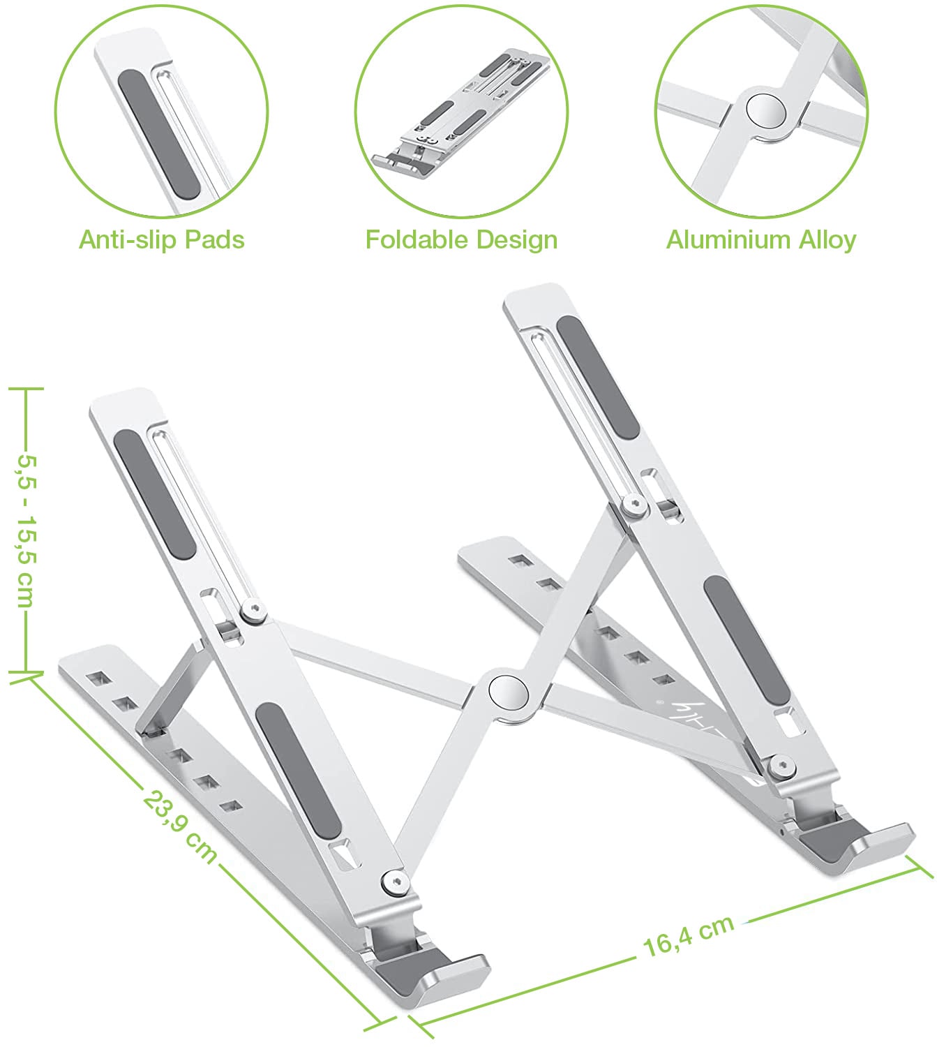 Supporto Pieghevole in Alluminio per Notebook Tablet e Smartphone da 10'' a 16''