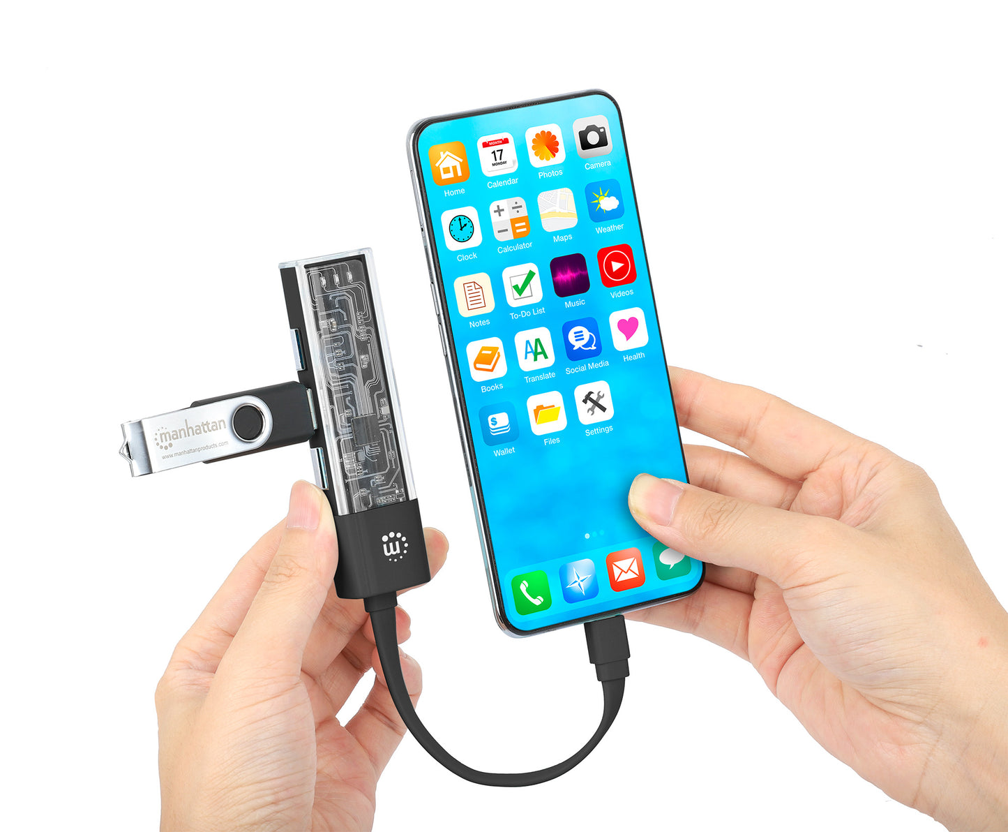 Hub Combo USB 3.2 USB-C e USB-A 4 Porte Nero Trasparente
