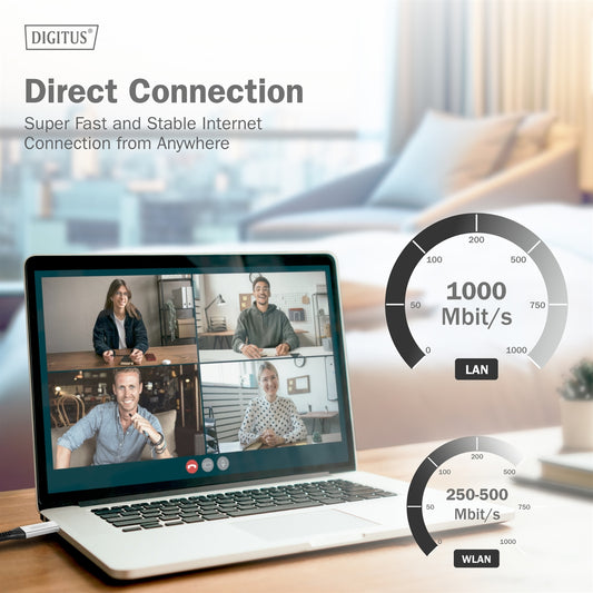 DIGITUS USB 3.2 Gen1 - Cavo Ethernet RJ45, 1Gbit/s, 15 mt. colore nero