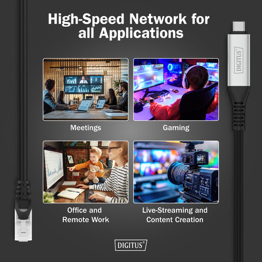 DIGITUS USB-C 3.2 Gen1 - Cavo Ethernet RJ45, 1Gbit/s, 3 mt. colore nero
