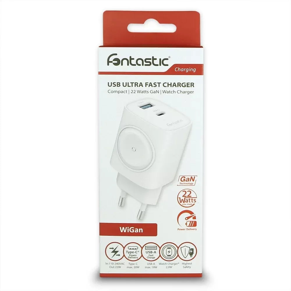 Caricatore Alimentatore GaN 22W da Viaggio Fast Charge USB-A USB-C&trade; WiGan