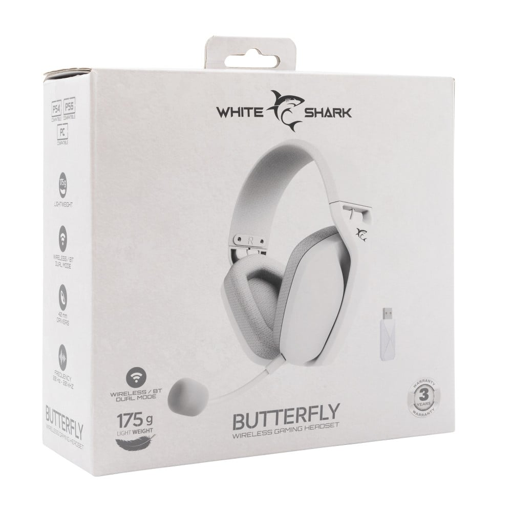 Cuffia Gaming Stereo Wireless con Microfono Bianco BUTTERFLY
