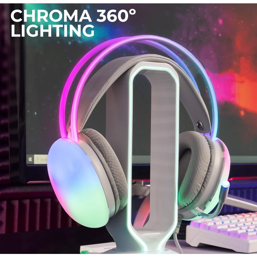 Cuffia Gaming Stereo con Microfono e Illuminazione RGB su Cuffie e Archetto Bianco FIREFLY