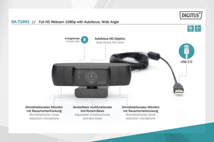 DIGITUS WEBCAM FULL HD 1080p CON AUTOFOCUS E GRANDANGOLO